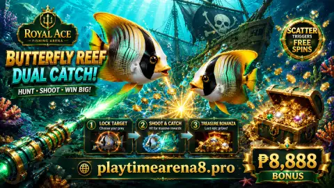 PLAYTIME fishing target crossing blue water along a visible action path
