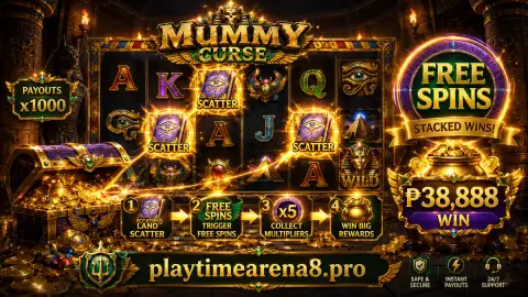 PLAYTIME slot reel scene with brighter symbols connecting across the screen