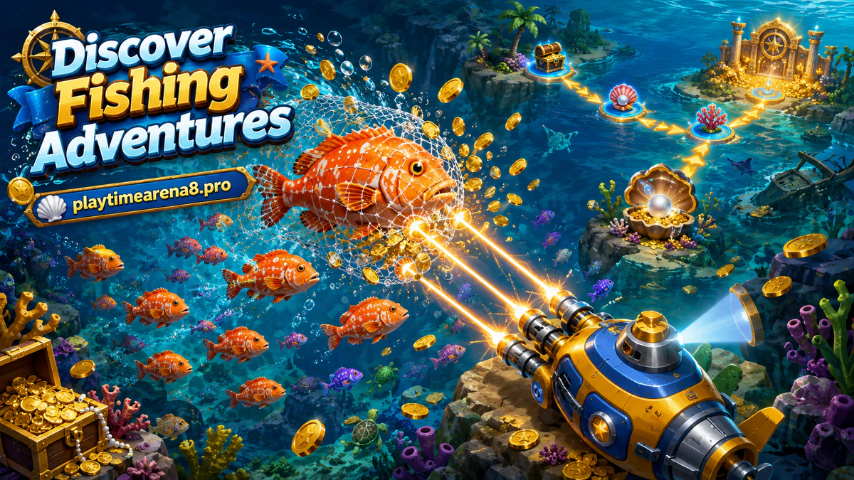 PLAYTIME game download fishing scene with one large target crossing sapphire water